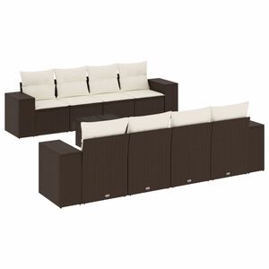 vidaXL 9-delige Loungeset met kussens poly rattan bruin