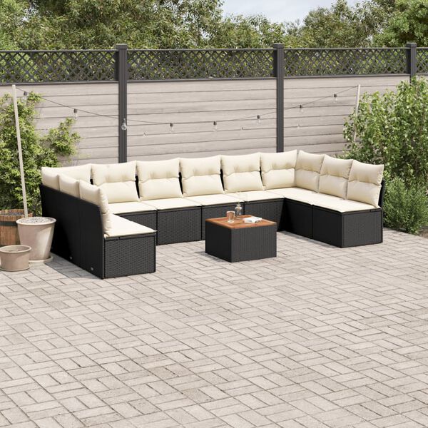 vidaXL 11-delige Loungeset met kussens poly rattan zwart