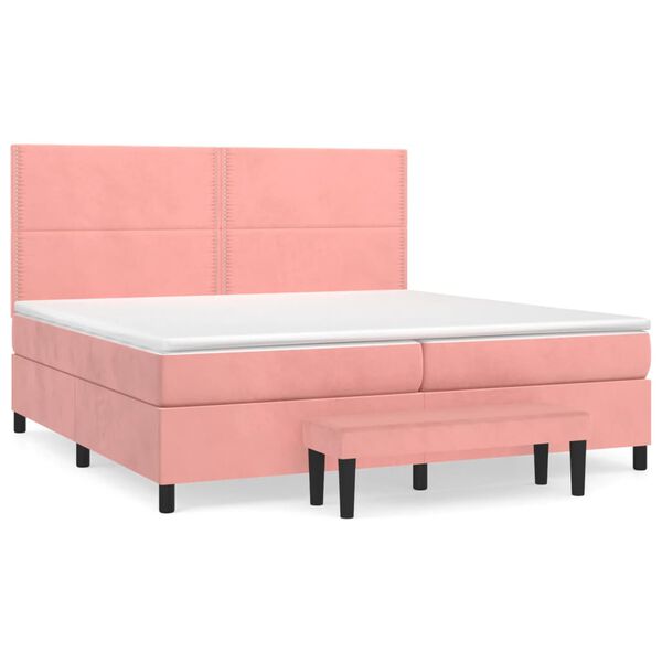 vidaXL Boxspring met matras fluweel roze 200x200 cm