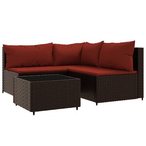 vidaXL 4-delige Loungeset met kussens poly rattan bruin