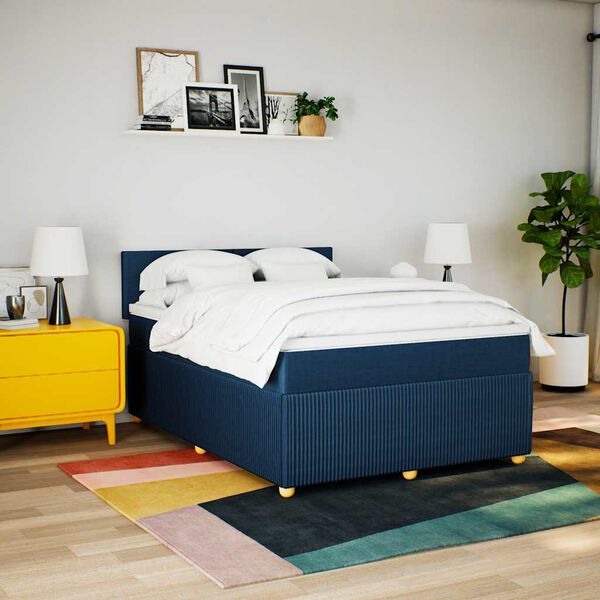 vidaXL Boxspring met matras stof blauw 140x190 cm
