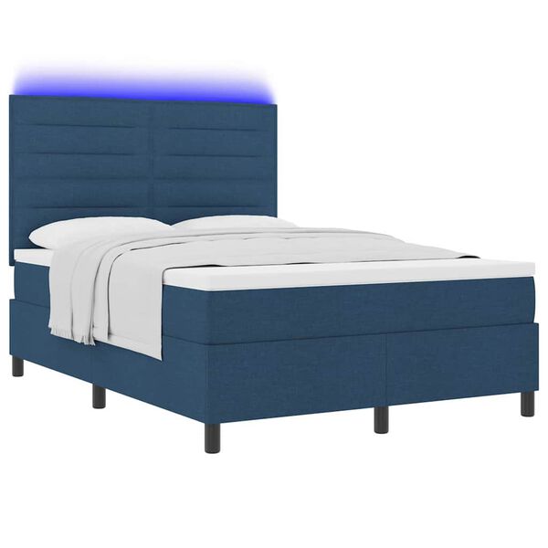 vidaXL Boxspring bed met matras met LED Blauw 140 x 190 cm Stof
