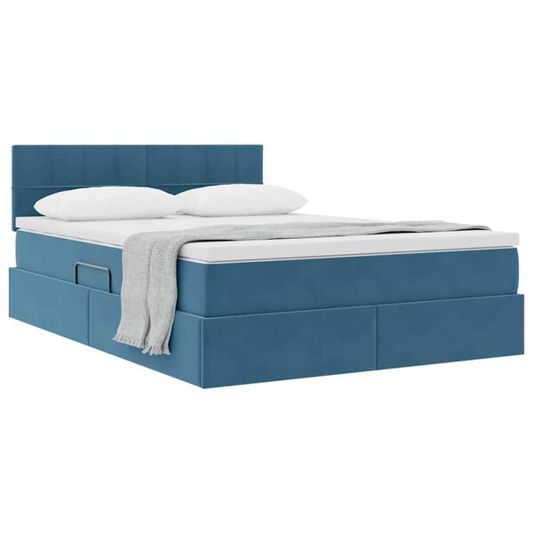 vidaXL Opslag bed met matras Donkerblauw 140 x 190 cm Fluweel