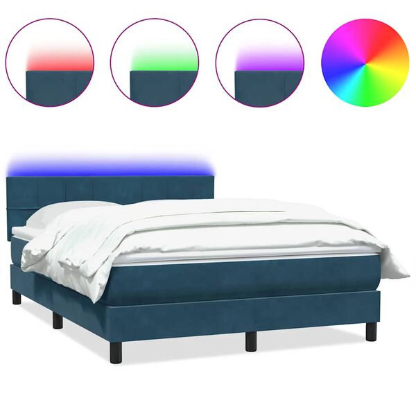 vidaXL Boxspring met matras en LED fluweel donkerblauw 140x220 cm
