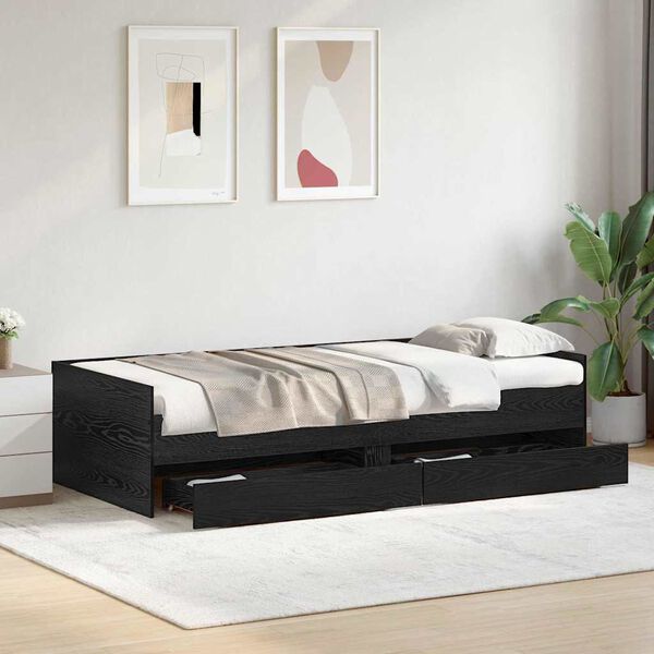 vidaXL Bedframe met lade Zwart Eiken 100 x 200 cm Massief grenenhout