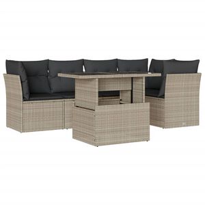 vidaXL 6-delige Loungeset met kussens poly rattan lichtgrijs