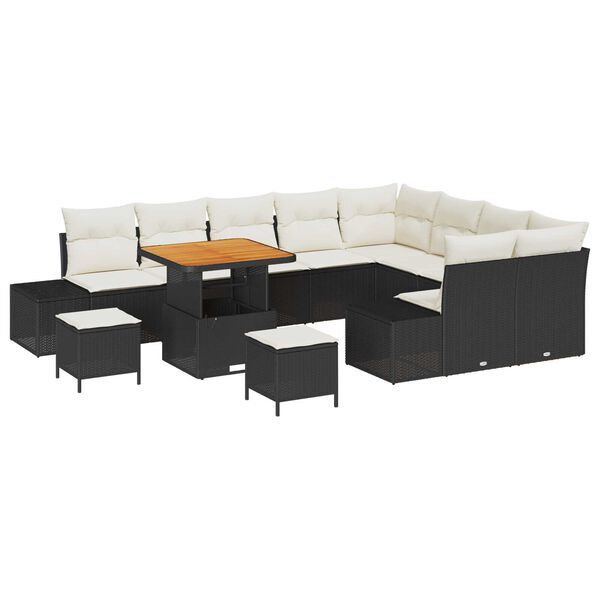 vidaXL Tuin Sofa Set met opslag 12 pcs Zwart Poly riet