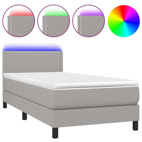 vidaXL Boxspring met matras en LED stof lichtgrijs 90x190 cm