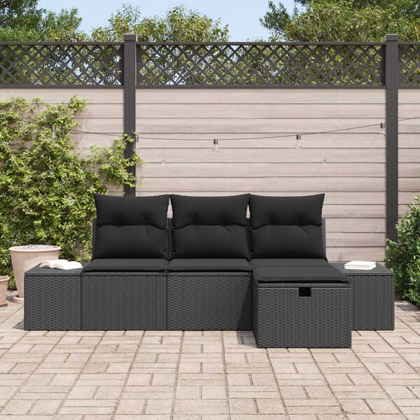 vidaXL Bankstel met kussen 4 pcs poly rattan