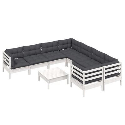 vidaXL 9-delige Loungeset met kussens grenenhout wit