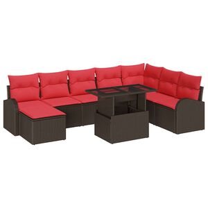 vidaXL Tuin Sofa Set 9 st Bruin en Rood poly rattan