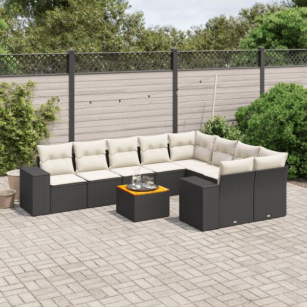vidaXL 10-delige Loungeset met kussens poly rattan zwart