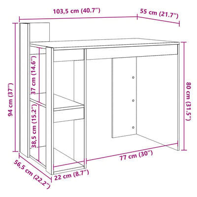 vidaXL Bureau 103,5x56,5x94 cm bewerkt hout wit