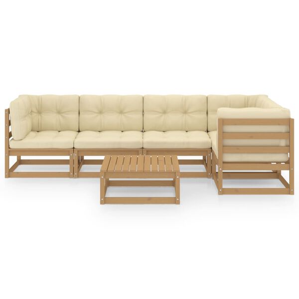 vidaXL 6-delige Loungeset met kussens massief grenenhout