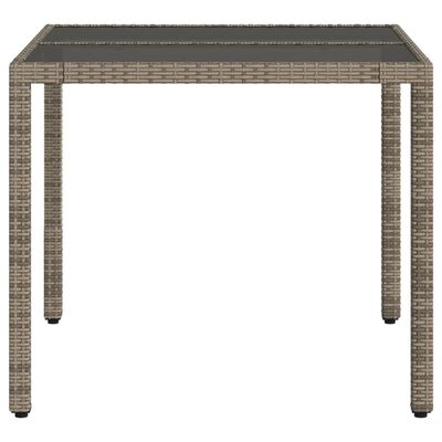 vidaXL Tuintafel met glazen blad 90x90x75 cm poly rattan grijs