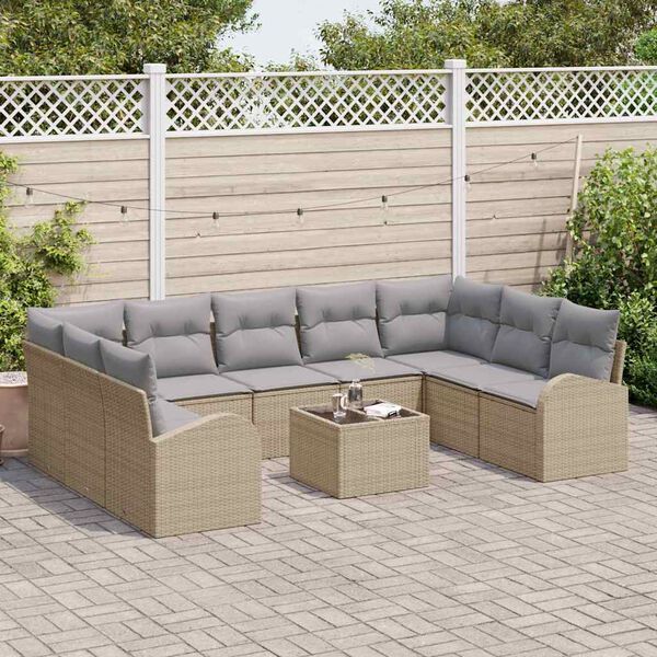 vidaXL Tuin Sofa Set 10 pcs Beige Poly riet