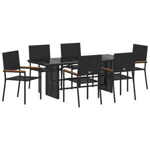 vidaXL Tuin eettafelset 7 pcs Zwart poly rattan