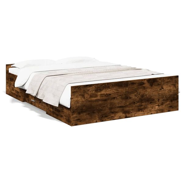 vidaXL Bedframe met lades bewerkt hout gerookt eikenkleurig 140x190 cm