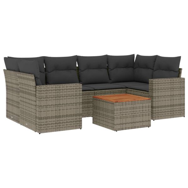 vidaXL 7-delige Loungeset met kussens poly rattan grijs
