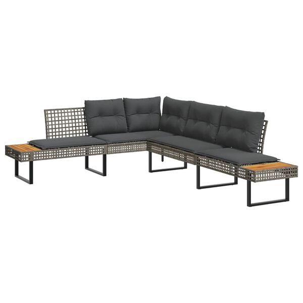 vidaXL 2-delige Loungeset met kussens poly rattan en acaciahout grijs
