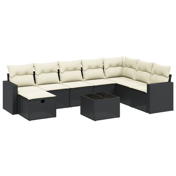 vidaXL 9-delige Loungeset met kussens poly rattan zwart