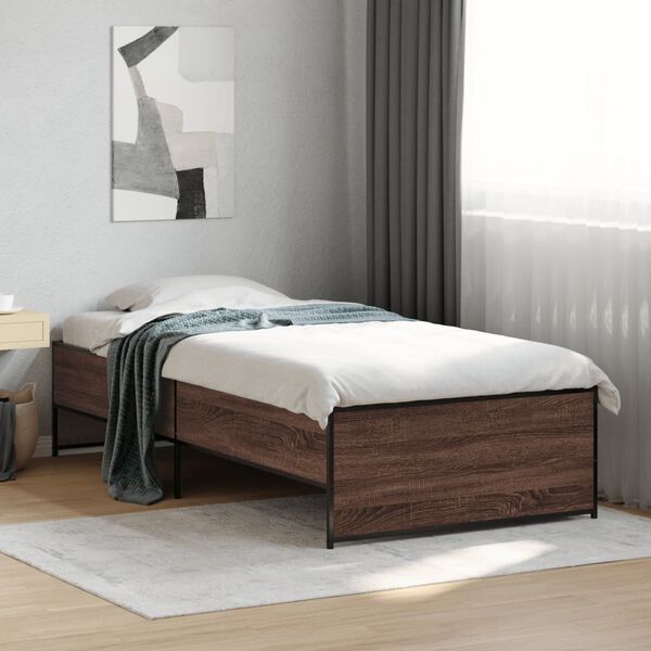vidaXL Bedframe bewerkt hout en metaal bruin eikenkleurig 90x190 cm