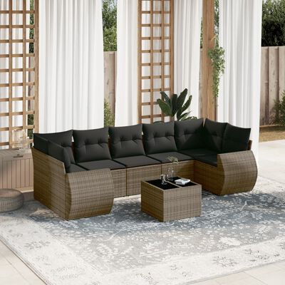 vidaXL 8-delige Loungeset met kussens poly rattan grijs