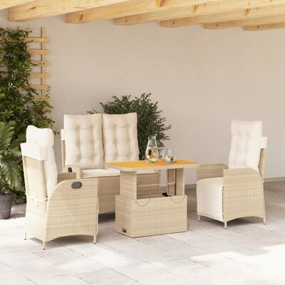 vidaXL 4-delige Tuinset met kussens poly rattan beige