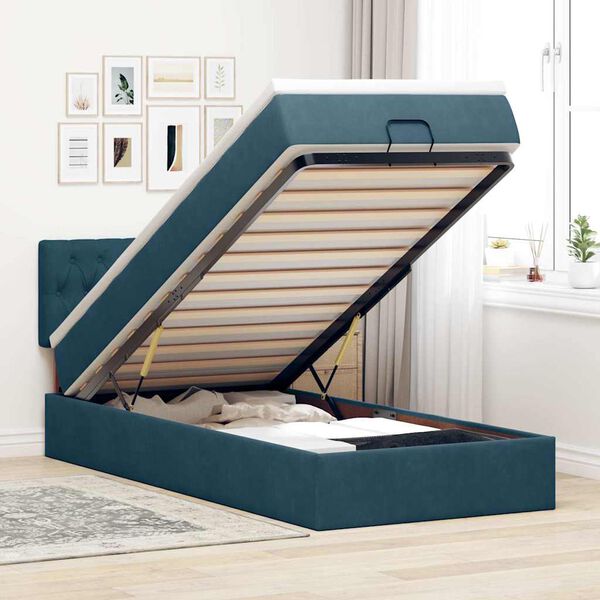 vidaXL Ottoman bed met matras en LED's 90x190cm fluweel donkerblauw