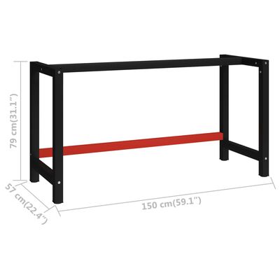 vidaXL Werkbankframe 190x50x79 cm metaal matzwart en matrood