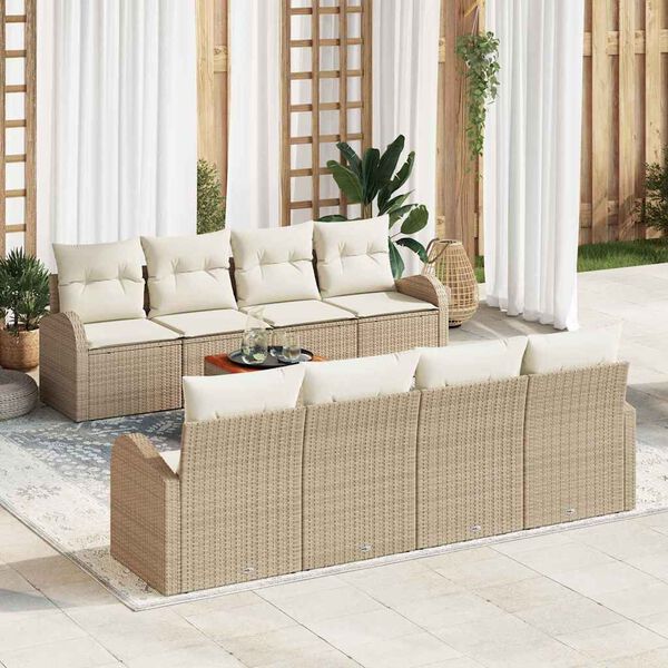 vidaXL Tuinbankenset met opslag 9 pcs Beige en Cr&egrave;me poly rattan