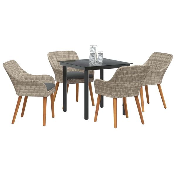 vidaXL Tuin eettafelset met kussen 5 pcs Lichtgrijs poly rattan