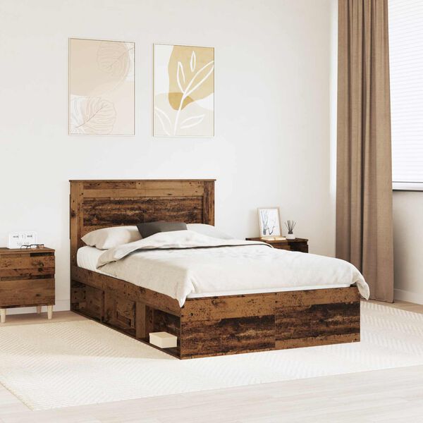 vidaXL Bedframe met hoofdeinde Oudhout 120 x 200 cm Massief grenenhout