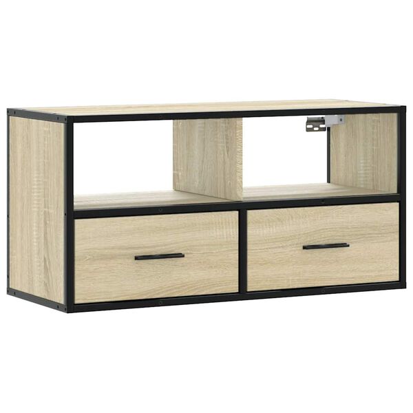 vidaXL Tv-meubel 80x31x39,5 cm bewerkt hout metaal sonoma eikenkleurig