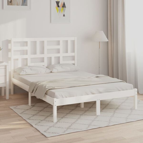 vidaXL Bedframe massief hout wit 135x190 cm