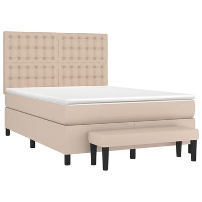 vidaXL Boxspring met matras kunstleer cappuccinokleurig 140x190 cm