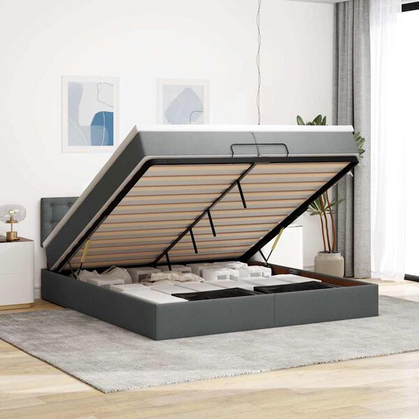 vidaXL Ottoman bed met matrassen en LED's 200x200cm stof donkergrijs