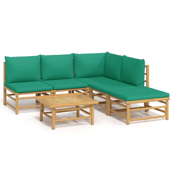 vidaXL 6-delige Loungeset met kussens bamboe groen