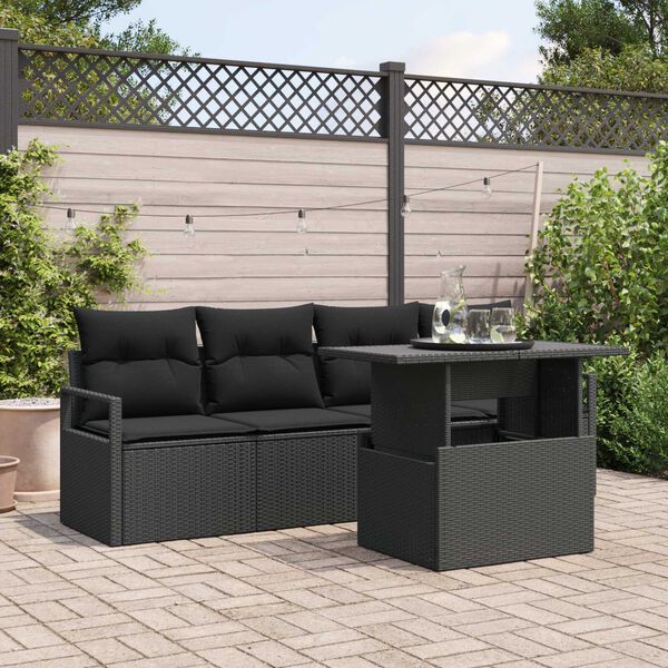 vidaXL Bankstel met kussen 5 pcs Zwart poly rattan