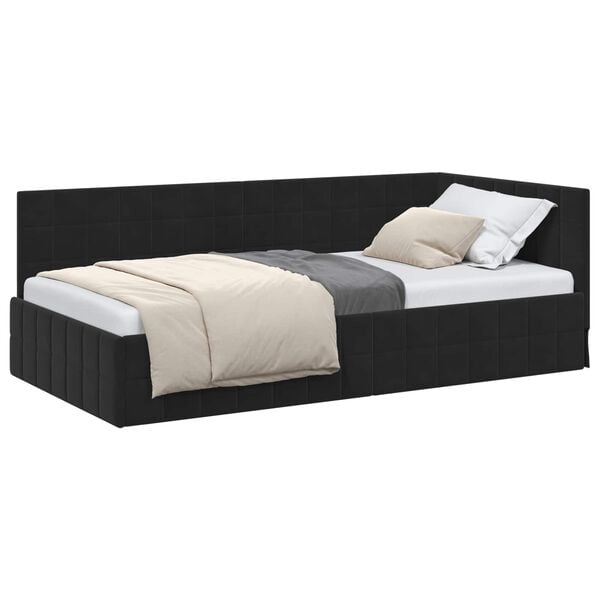 vidaXL Hoekbedframe met hoofdeinde Zwart 90 cm x 200 cm Fluweel