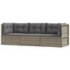 vidaXL 3-delige Loungeset met kussens poly rattan grijs