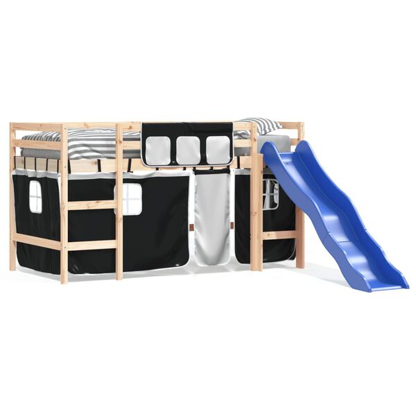 vidaXL Kinderhoogslaper met gordijnen 80x200 cm massief grenenhout