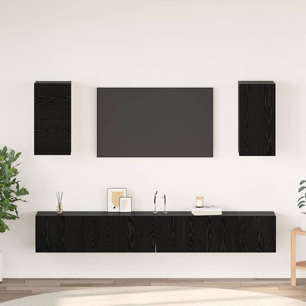 vidaXL Wand tv-kast Wandgemonteerd 3 pcs Zwart Eiken Bewerkt hout
