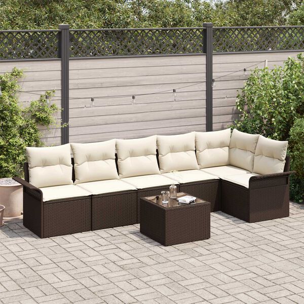 vidaXL Tuin Sofa Set met kussen met opslag 7 pcs Bruin Poly riet