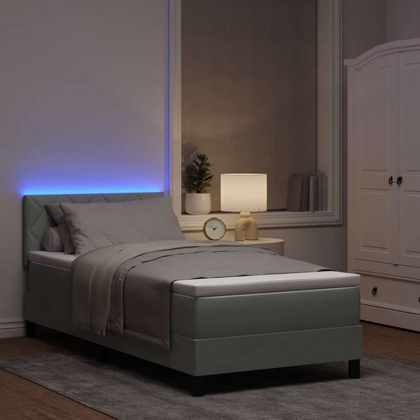 vidaXL LED Box Spring Bed met matras Lichtgrijs 90 x 200 cm Fluweel