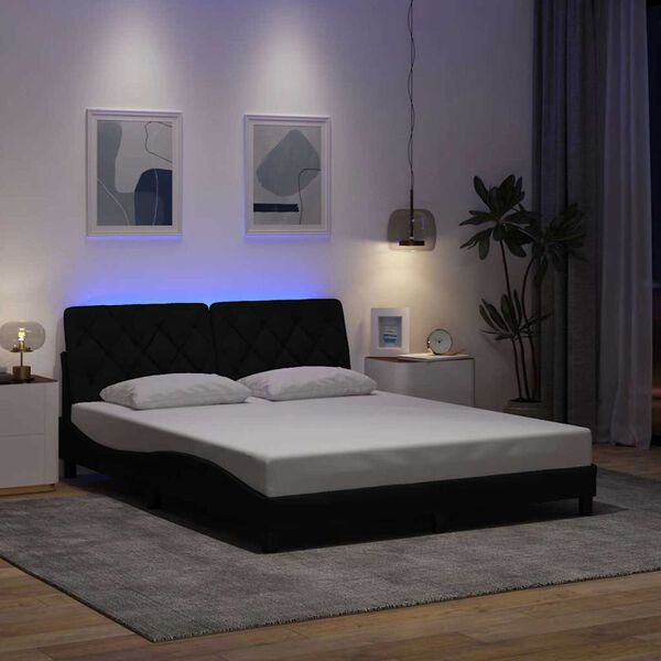 vidaXL Bedframe met LED zonder matras 160x200 cm stof zwart