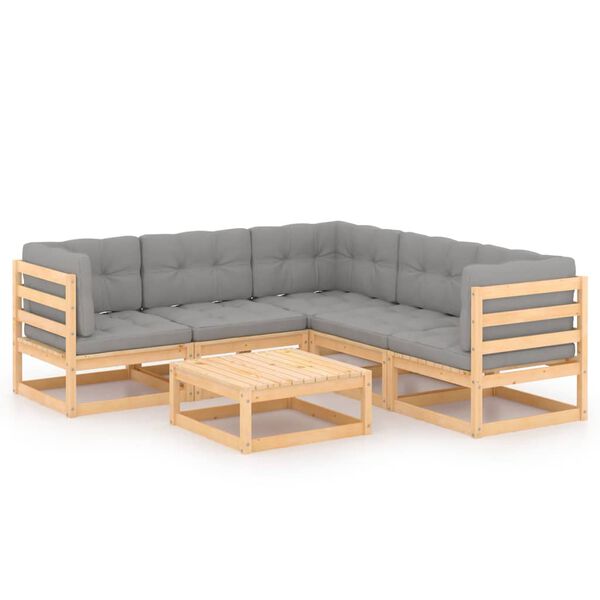 vidaXL 6-delige Loungeset met kussens massief grenenhout