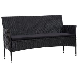 vidaXL Tuinbank 3-zits met kussens poly rattan zwart