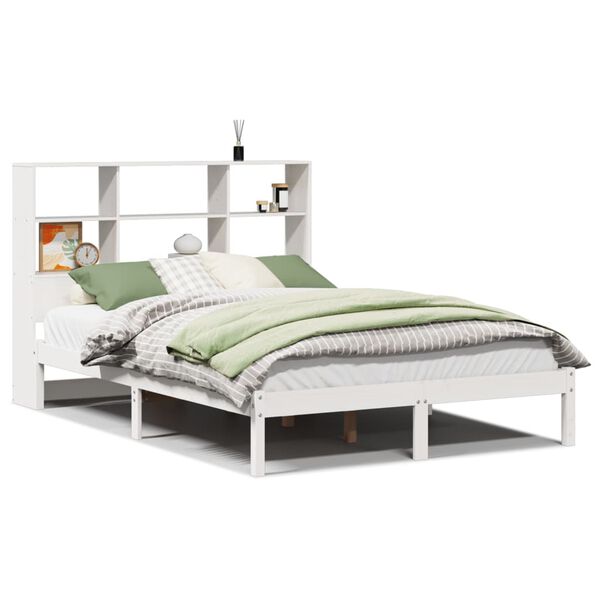 vidaXL Bed met boekenkast zonder matras grenenhout wit 120x200 cm