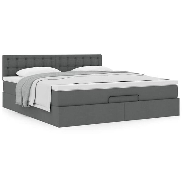 vidaXL Ottoman bed met matras 160x200cm stof donkergrijs